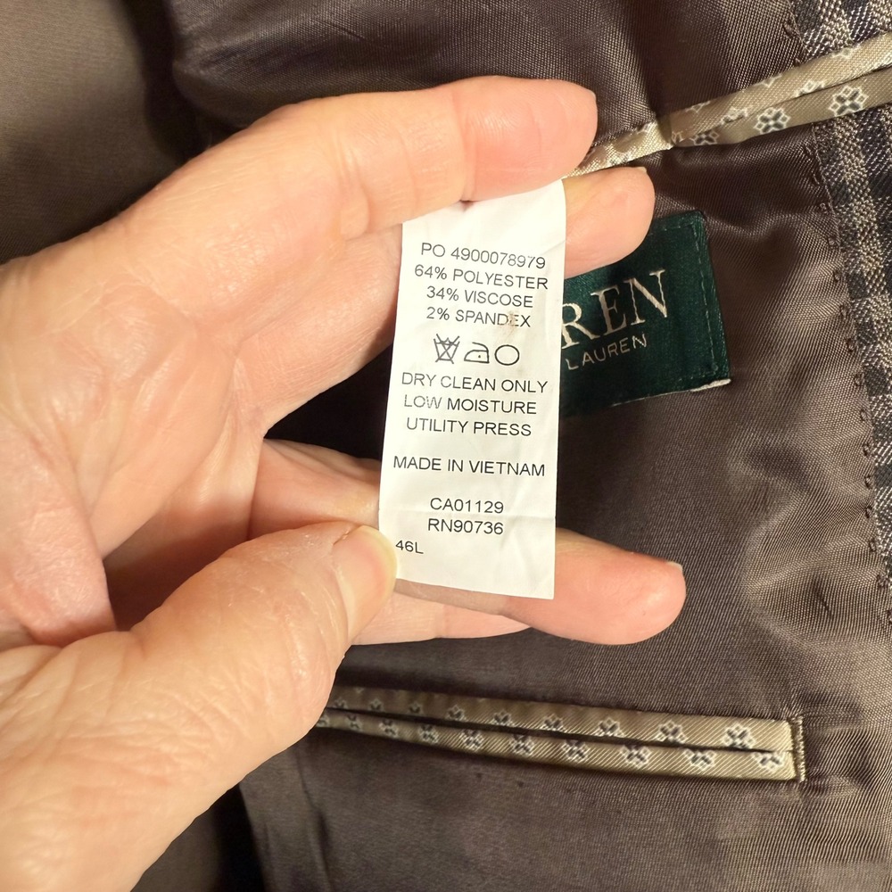 Lauren Ralph Lauren Brown Checkered Polyester Blend Sport Jacket/Blazer 46L - Picture 6 of 13